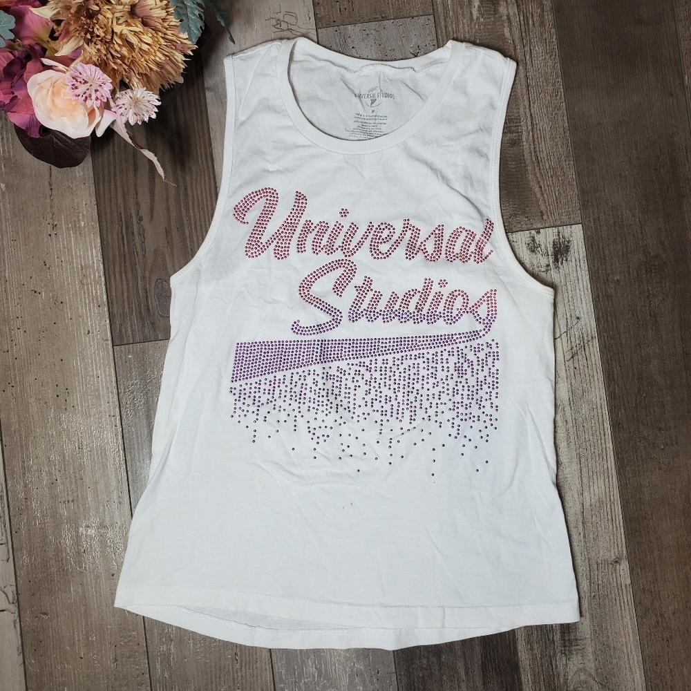 Universal Studios Women's White Rhinestone Bling Tank Top Size Medium